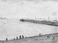 L.S. Lowry RA - The Ferry Slip at Knott End on Sea