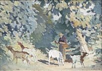 Adolphe Valette - Woman Tending Goats, Beaujolais