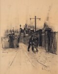 Harold Riley - Railway Bridge and Figures