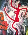 Theodore Major - Red Dancing Nude with Flowers